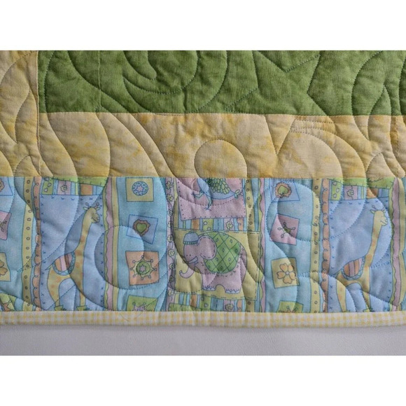 Animal Baby Quilt Handmade Gender Neutral 38" X 44" Blue Pink Yellow Green - Picture 3 of 8